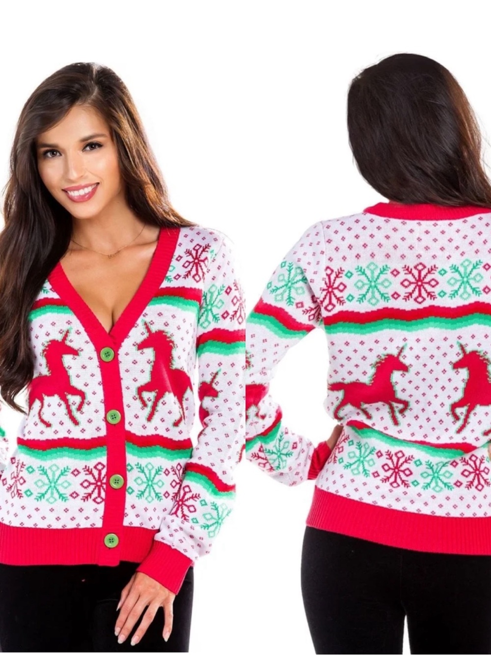 TIPSY ELVES Women's Christmicorn Cardigan Sweater Size Small Unicorn Christmas